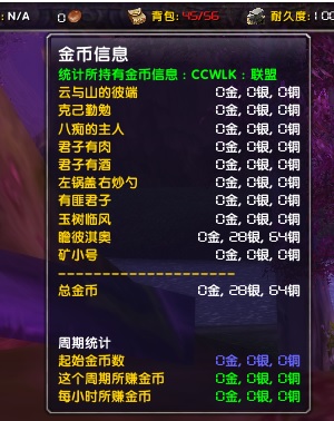 插件显示的各个金币数量